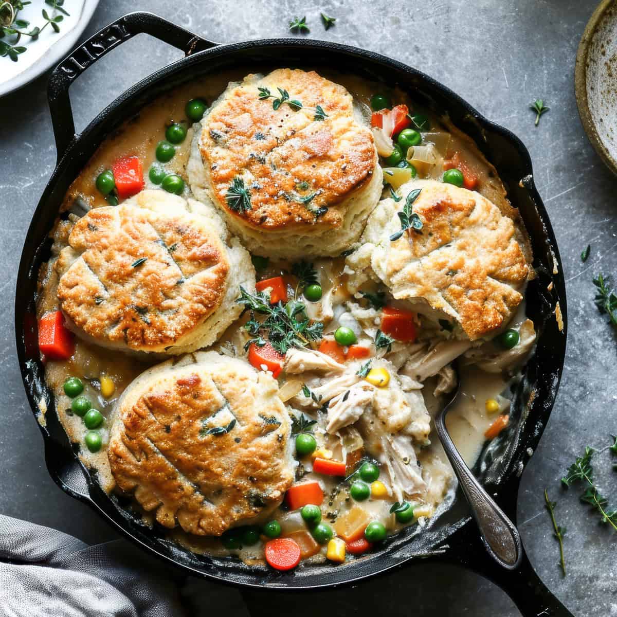 Easy Leftover Turkey Pot Pie with Biscuits